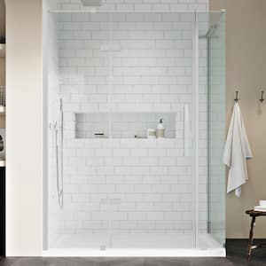 Tampa 60 in. L x 32 in. W x 72 in. H Corner Shower Kit with Pivot Frameless Shower Door in SN and Shower Pan