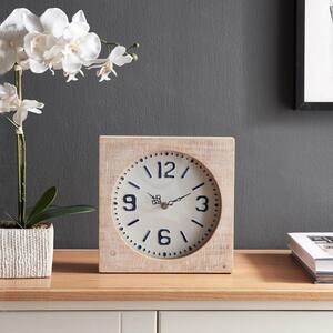 Modern Farmhouse Square Beige Wood and Metal Table Clock