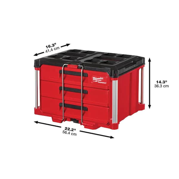 Milwaukee - 3/8 in. Drive SAE/Metric Mechanics Tool Set (62-Piece) with PACKOUT 3-Drawer Tool Box