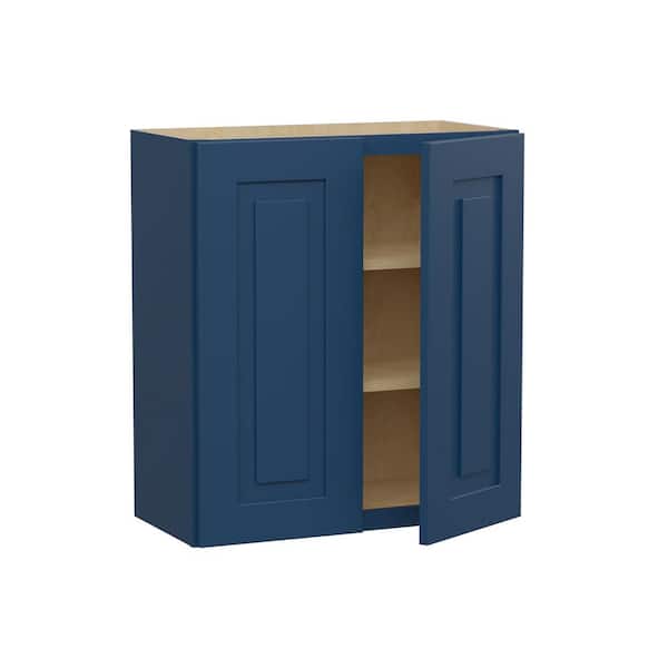 Home Decorators Collection Grayson 27 in. W x 12 in. D x 30 in. H Assembled Plywood Wall Kitchen Cabinet in Mythic Blue with Soft Close