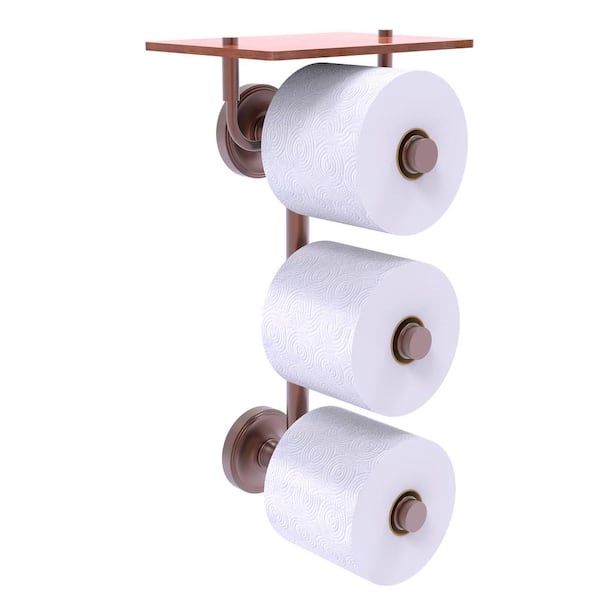 Allied Brass Prestige Regal Collection Wall Mounted Toilet Paper Holder in Antique Copper with Wood Shelf
