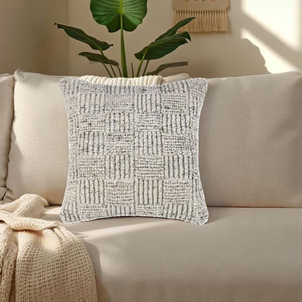 Slick Recycled Fabric Ivory White Square Outdoor Accent Throw Pillow