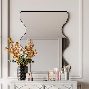 30 in. W x 35 in. H Specialty Framed Wall-Mount Bathroom Vanity Mirror with 2 Wavy Sides in Black