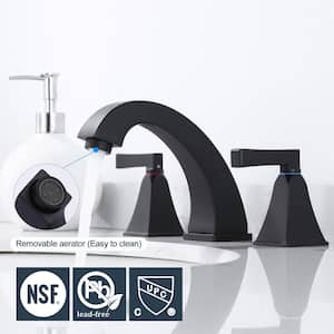 8 in. Widespread Deck Mounted Double-Handle Bathroom Faucet with Pop-up Drain Assembly in Matte Black