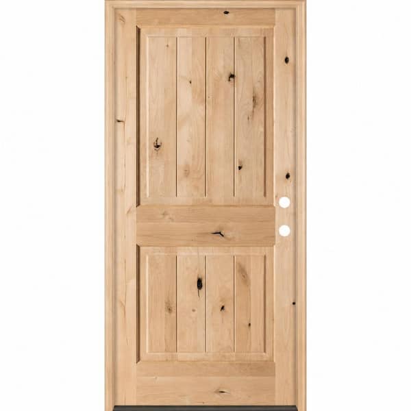 Rustic 42 in. x 80 in. Knotty Alder Left-Hand/Inswing Square Top V-Groove Exterior Unfinished Wood Prehung Front Door