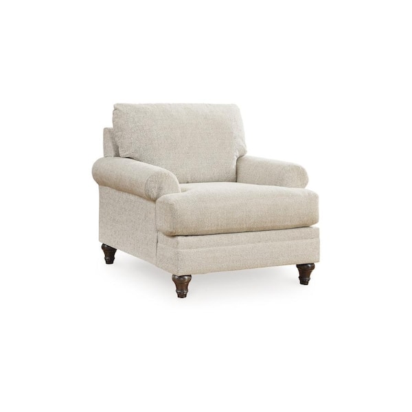 Benjara Beige and Black Polyester Arm Chair with Reversible Seat and Cushioned Back