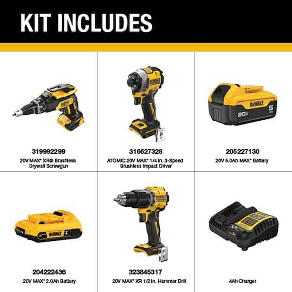ATOMIC 20-Volt Lithium-Ion Cordless 2-Tool Combo Kit and XR Brushless Screw Gun w/ 5.0 Ah and 2.0 Ah Batteries, Charger
