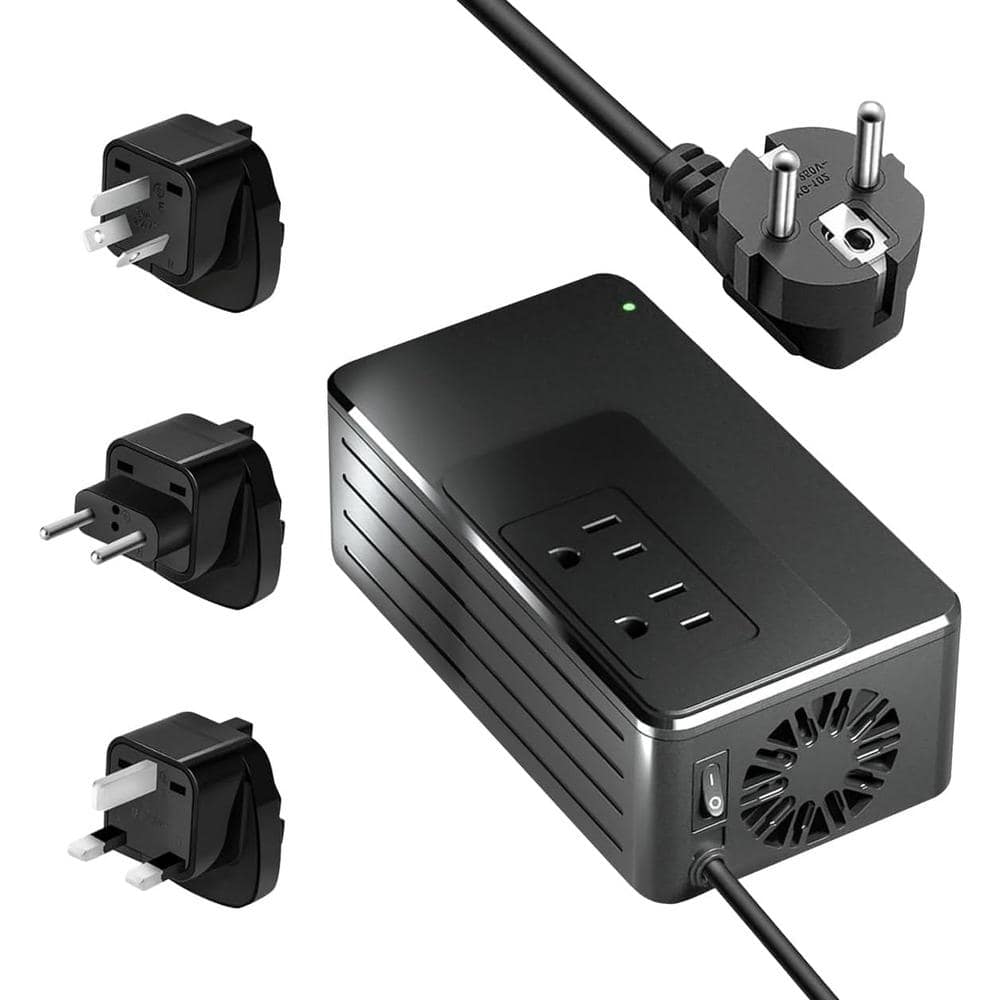 1200-Watt Universal Travel Adapter Voltage Converter 220-Volt to 110-Volt with 2-Outlets and 3-Different Plugs in Black price history on PriceWatchPro