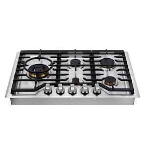 30 in. Powerful Gas Cooktop in Stainless Steel with 5 Brass Burners including 20,000 BTU Burner