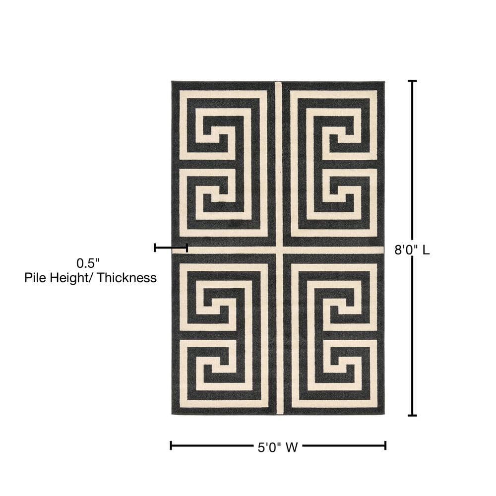 Elegant Athens Black Synthetic 5'3" x 8' Rectangular Rug