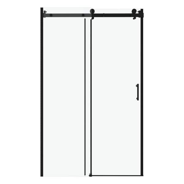 Unbranded 48.8 in. W x 76 in. H Frameless Single Sliding Shower Door in Matte Black w/ 5/16 in. Clear Tempered Glass and Handle