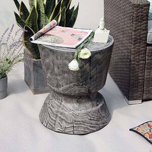 Grey Concrete Wood Outdoor Side Table