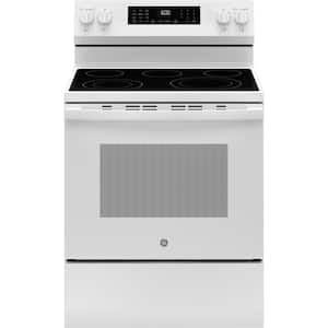 30 in. 5 Burner Element Smart Free-Standing Electric Convection Range in White w/ EasyWash Oven Tray, No-Preheat Air Fry