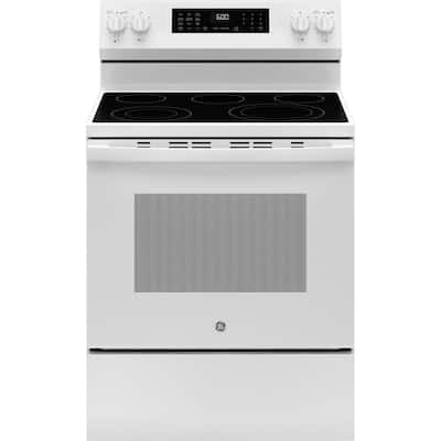 30 in. 5 Burner Element Smart Free-Standing Electric Convection Range in White w/ EasyWash Oven Tray, No-Preheat Air Fry