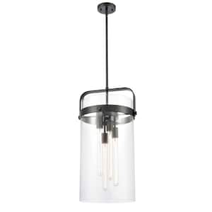 Pilaster 100-Watt 4-Light Matte Black Shaded Pendant Light with Clear Glass Clear Glass Shade