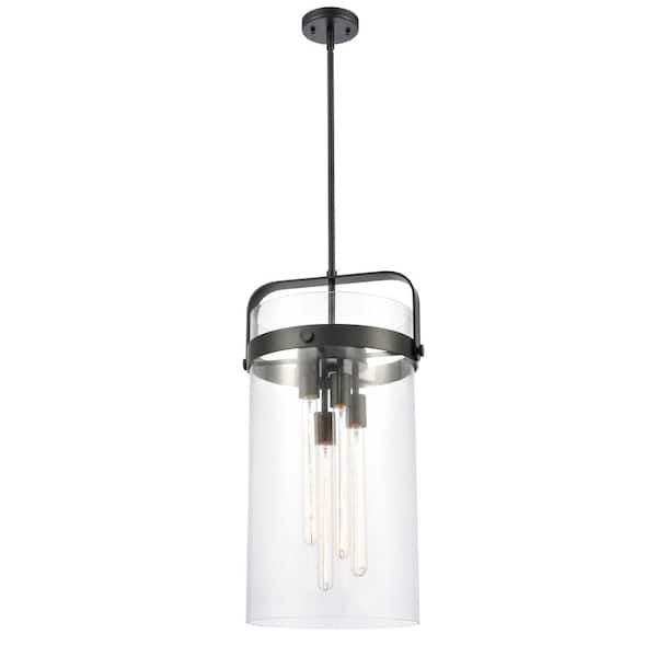 Innovations Pilaster 100-Watt 4-Light Matte Black Shaded Pendant Light with Clear Glass Clear Glass Shade