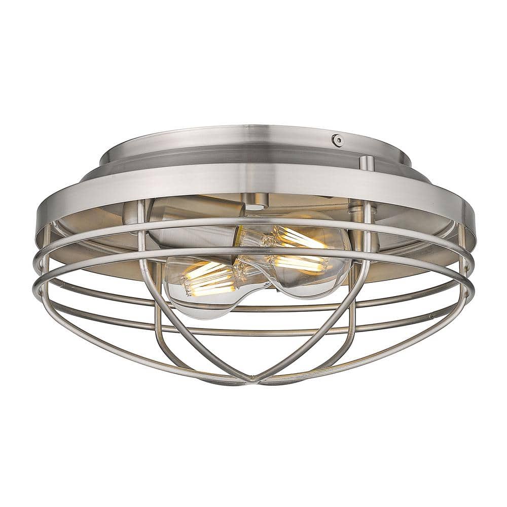 Pewter Glass Drum Indoor/Outdoor Flush Mount Light