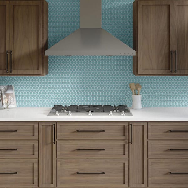 Artezen Classic Blue 12 in. x 10 in. Glossy Ceramic Hexagon Mosaic Wall Tile (9.72 sq. ft. /case)