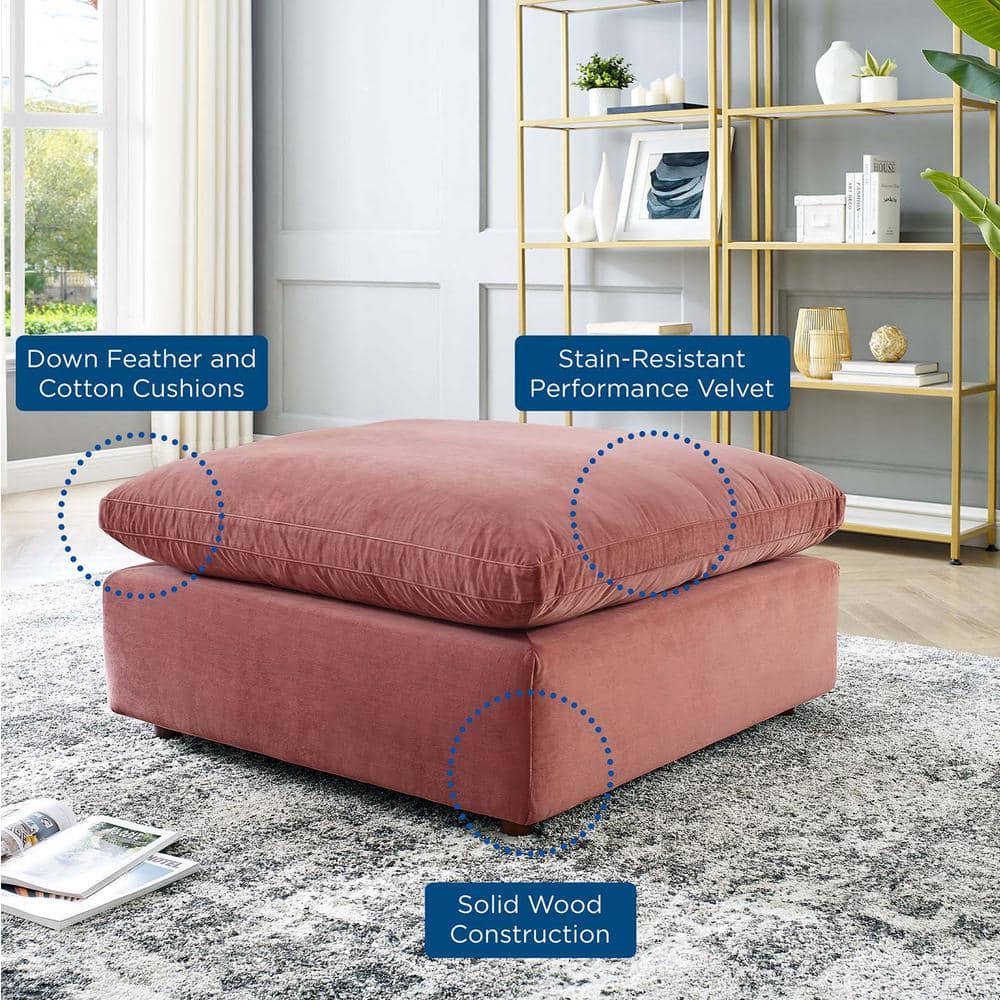 Dusty Rose Performance Velvet Overstuffed Ottoman 40"