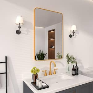 24 in. W x 36 in. H Rectangular Framed Wall Bathroom Vanity Mirror in Brass