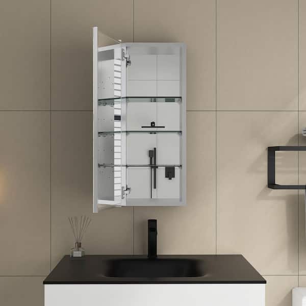 12 in. W x 30 in. H Rectangular Aluminum Surface Mount Medicine Cabinet with Mirror