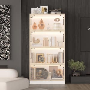 White Wood 31.5 in. W Display Cabinet Storage Curio Cabinet Collectors Showcase with Flip up Glass Doors, 3-Color Lights