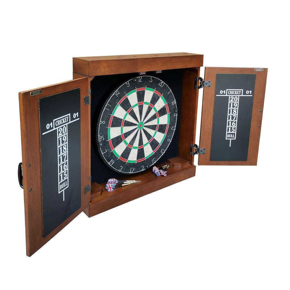 Walnut Bristle Dartboard Cabinet Set with Lighting