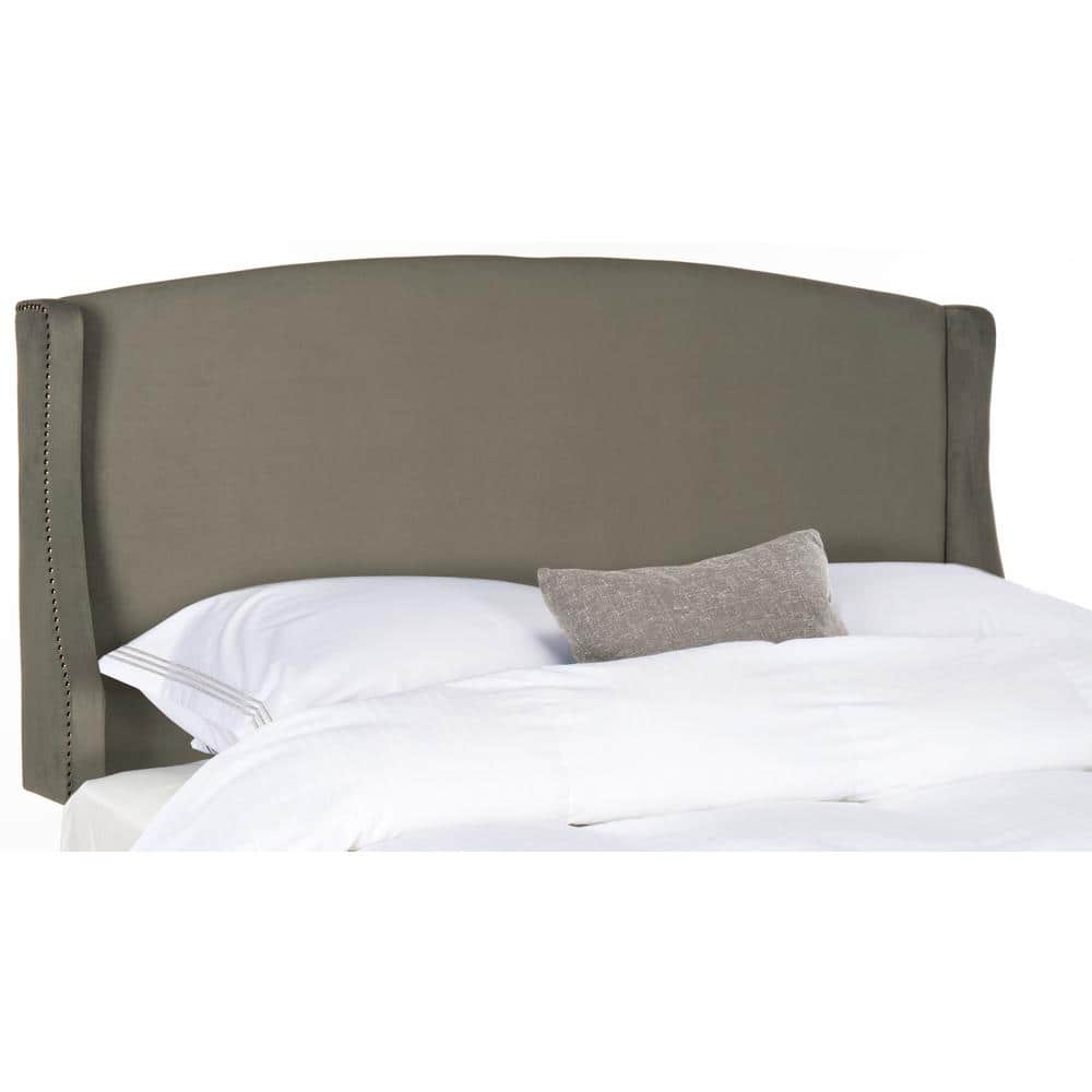 Pewter Velvet Wingback Full Headboard with Silver Nailhead Trim