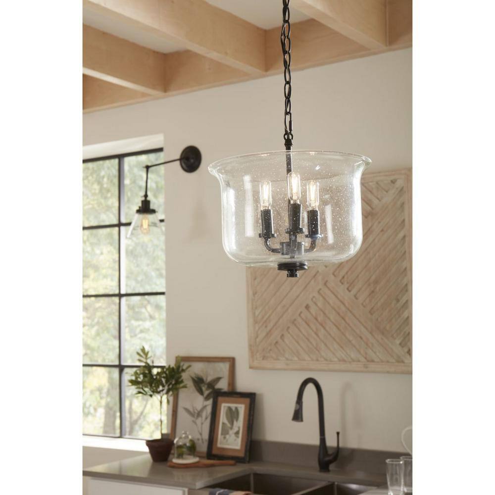 Winslett Matte Black Semi-Flush Mount with Seeded Glass Shade