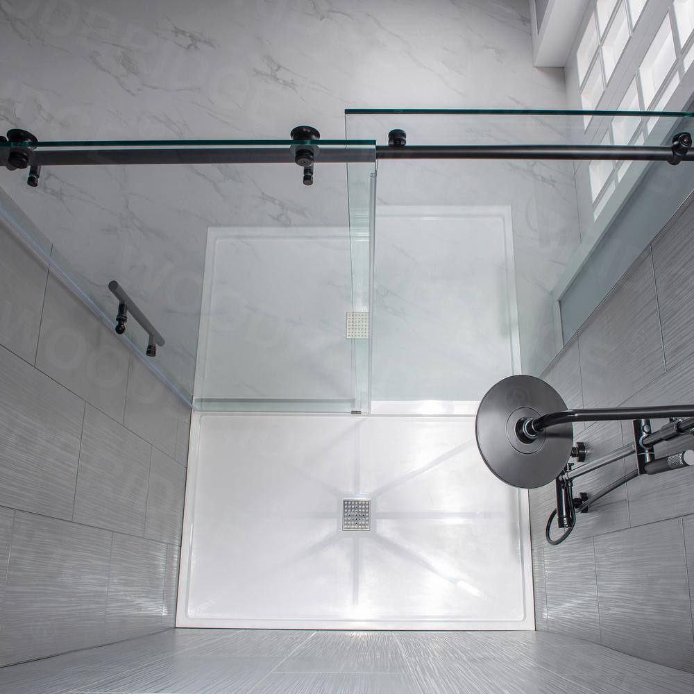 Matte Black Frameless Sliding Shower Door with Clear Tempered Glass