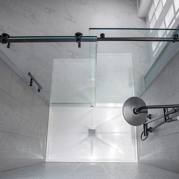 Yarmouth 44 in. to 48 in. x 76 in. Frameless Sliding Shower Door with Shatter Retention Glass in Matte Black Finish Yarmouth 44 in. to 48 in. x 76 in. Frameless Sliding Shower Door with Shatter Retention Glass in Matte Black Finish