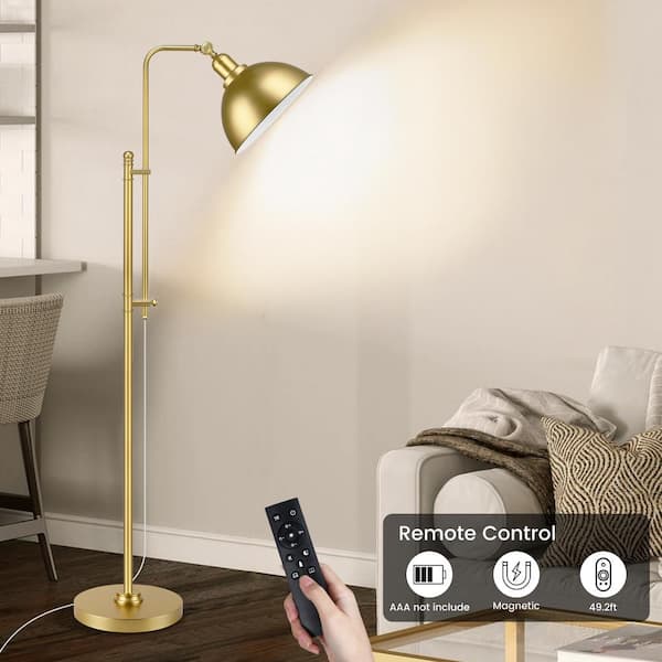 66 in. Gold Paint Rustic Standing Lamp 1-Light Smart Dimmable Arm Adjustable Arc Floor Lamp with Metal Shade for Bedroom