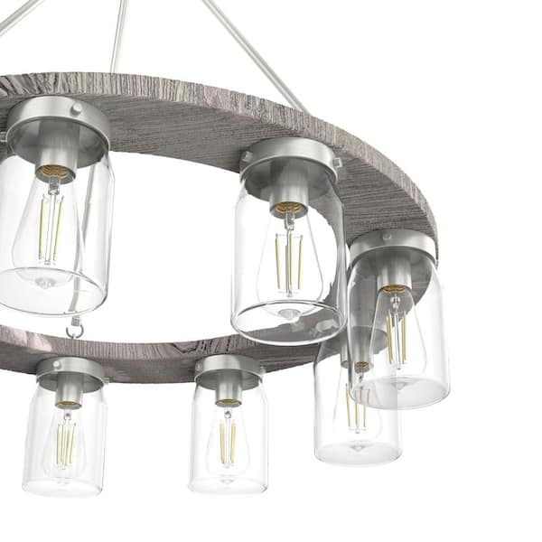 Hunter - Devon Park 9-Light Brushed Nickel Wagonwheel Chandelier with Clear Glass Shades Kitchen Light