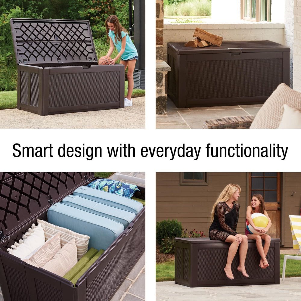Extra Large Brown Wicker Lockable Resin Deck Box