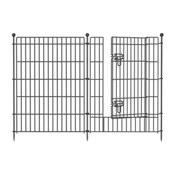 No Dig Garden Fence with Gate 7 in. Decorative Metal Outdoor Dog Fence Rustproof Pet Fencing