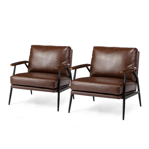 Glitzhome Set of 2 Mid-Century Modern Coffee Leatherette Accent Armchair