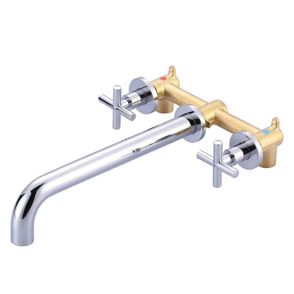 ARCORA Chrome Double-Handle Wall-Mounted Roman Tub Faucet without Hand Shower in Brass