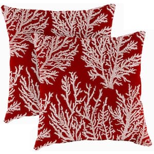 16 in. L x 16 in. W x 4 in. T Outdoor Throw Pillow in Seacoral Red (2-Pack)