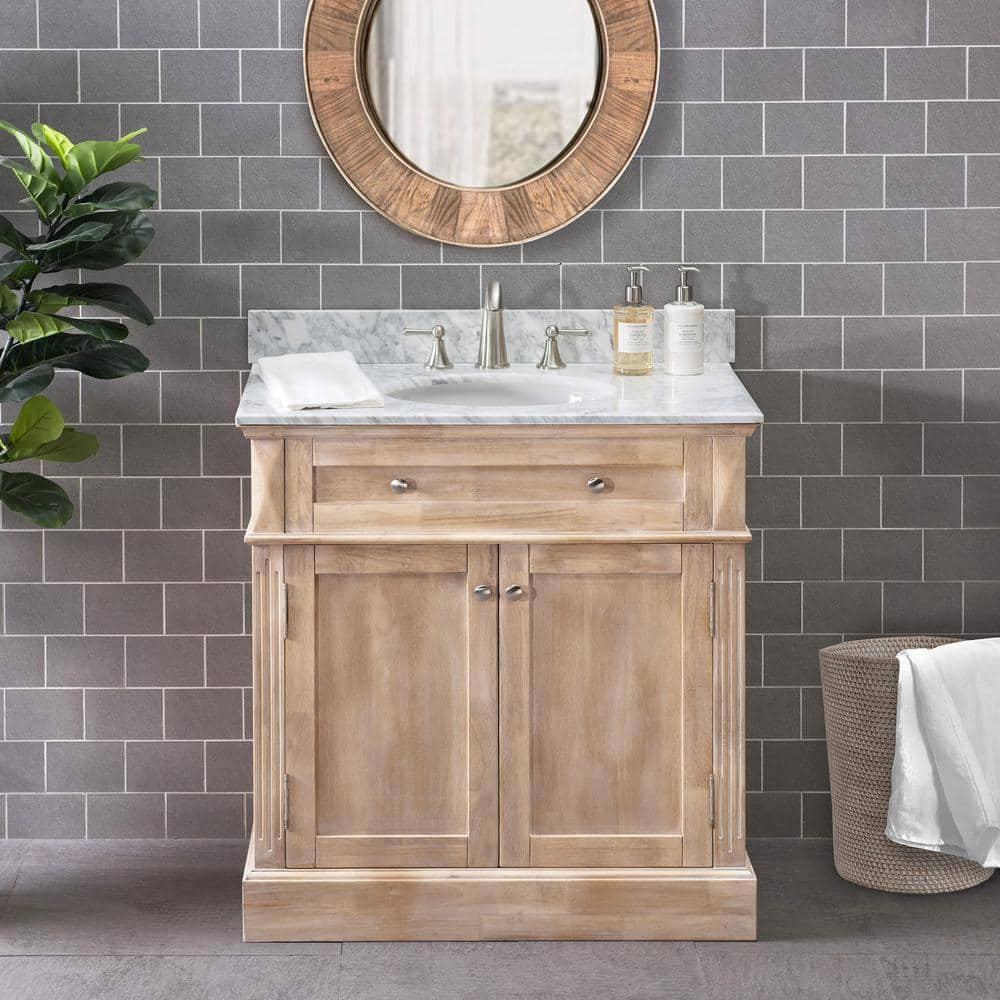 Sunjoy Blaire Brown 36 In W X 2205 In D X 3575 In H Modern Rustic Bathroom Vanity With Marble Vanity Top And Single Basin B301008500 The Home Depot