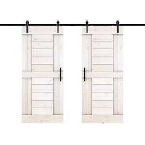 Short Bar 56 in. x 84 in. White Finished Pine Wood Sliding Barn Door with Hardware Kit (DIY)