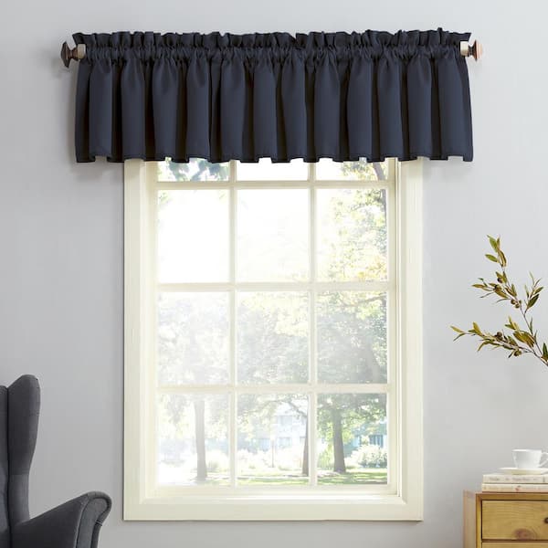 No. 918 Gregory Navy Polyester 54 in. W x 18 in. L Rod Pocket Room Darkening Curtain Valance (Single Panel)