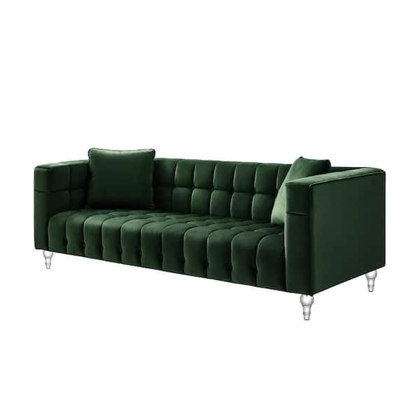 Inspired Home Jeremy 33.8 in. Hunter Green Biscuit Tufted Velvet 4-Seat Sofa