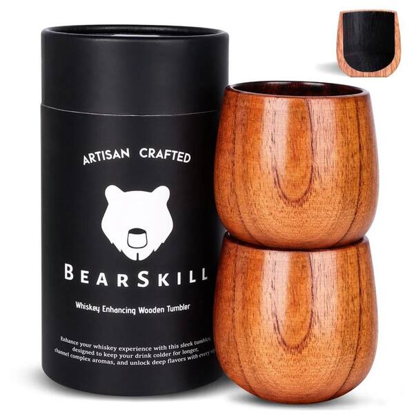 PRIMEPLUS 7oz Wooden Old-Fashioned Glass, Wooden Drinking Glass, Whiskey Tumbler, Great Whiskey Gifts for Men, Set-2