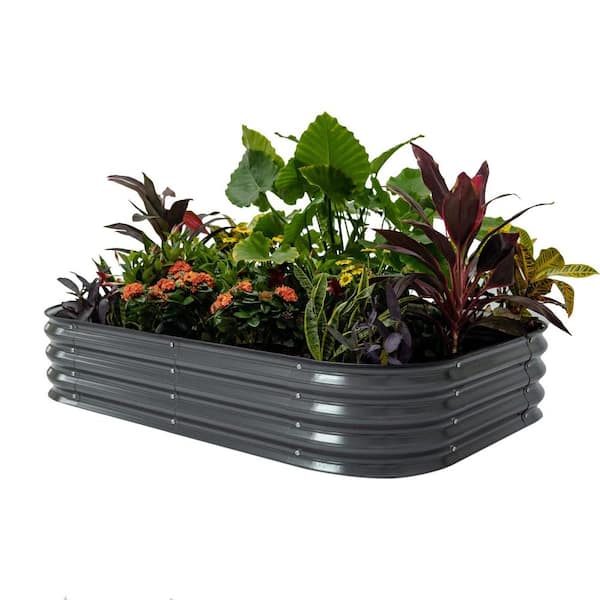 vego garden 11 in. Tall 6 in 1 Modular Metal Raised Planter Bed Modern Gray