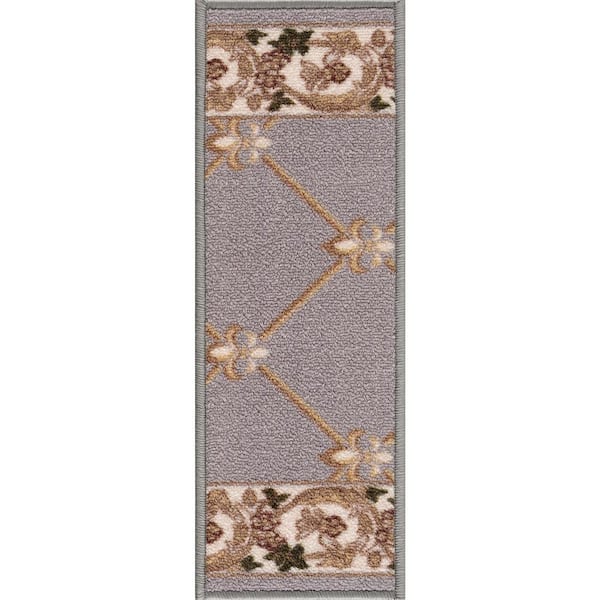 Fleur De Lis Gray 8.5 in. x 26 in. Polyamide Stair Tread Cover (Set of 7)