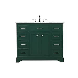 Simply Living 42 in. W x 21.5 in. D x 35 in. H Bath Vanity in Green with Carrara White Marble Top