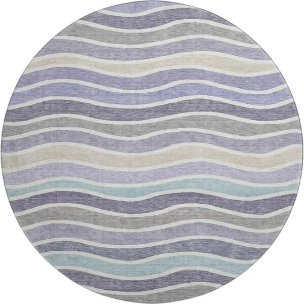 Mayfield Premium Machine Washable Abstract AMF2333 Lavender 8 ft. x 8 ft. Round Rug