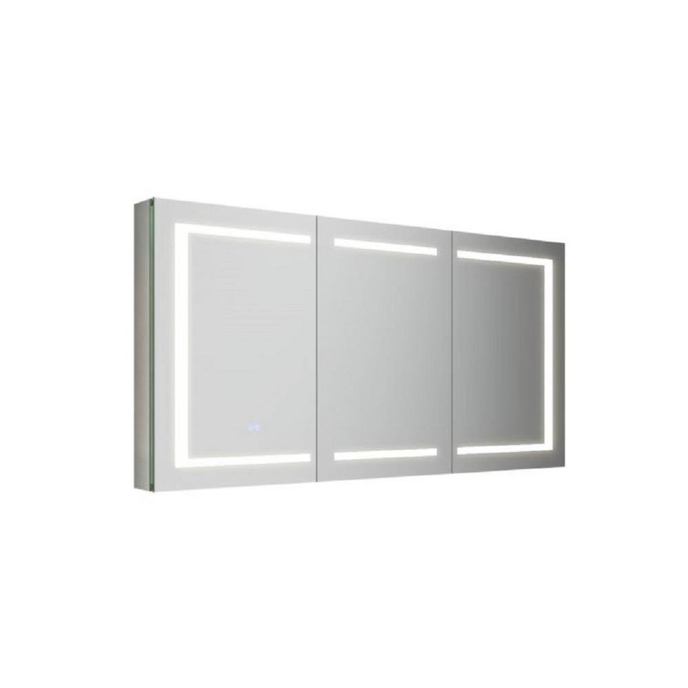 Fresca Spazio 60 in. W x 30 in. H Rectangular Aluminum Medicine with Mirror LED