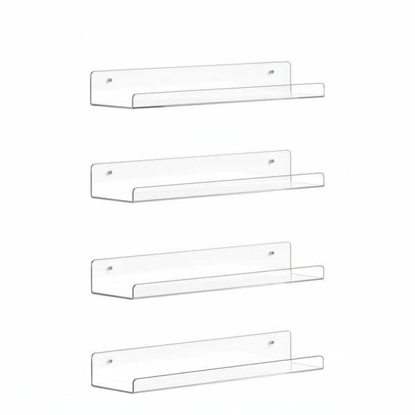 15 in. W x 4 in. D Clear Acrylic Floating Shelves Wall Organizer, Decorative Wall Shelf Set of 4