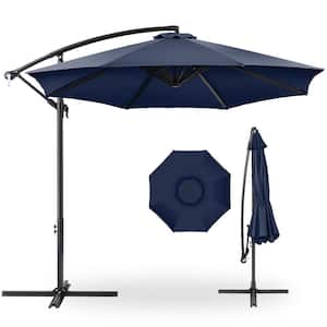 10 ft. Aluminum Offset Round Cantilever Patio Umbrella with Easy Tilt Adjustment in Navy Blue